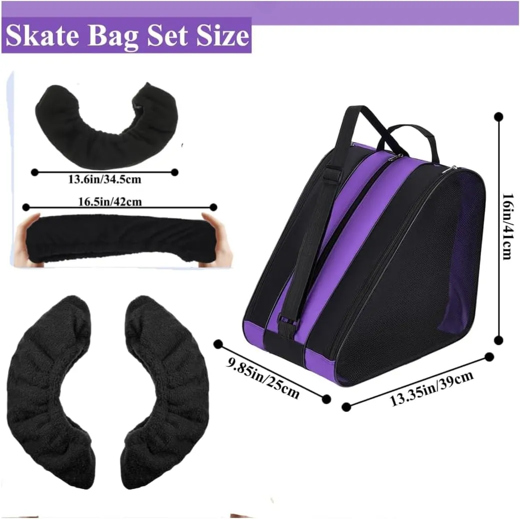 Large Capacity Skating Bag Set Ice Skate Blade Cover Roller Skates Bag and Ice Skating Guards Ice Skates Accessories Skate Guards for Youth Men Women Adults