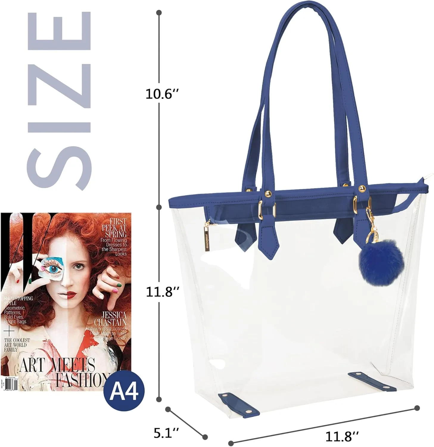 Large Clear Bag Transparent Shoulder Handbag with Plush Pendant