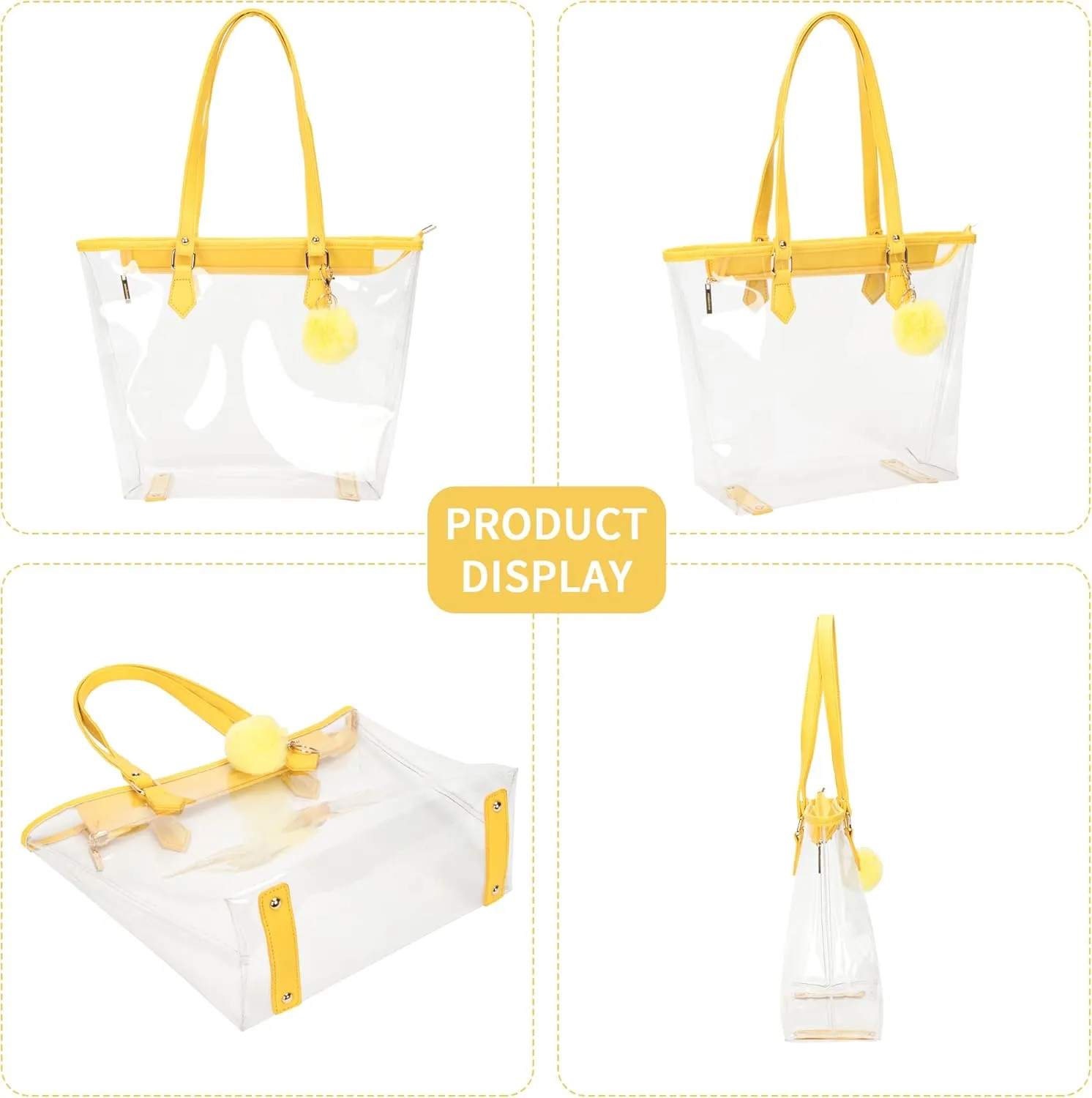 Large Clear Bag Transparent Shoulder Handbag with Plush Pendant