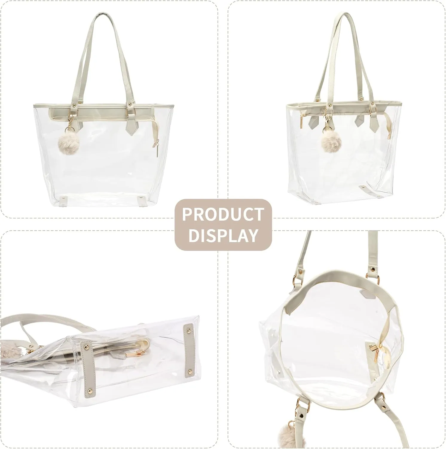 Large Clear Bag Transparent Shoulder Handbag with Plush Pendant