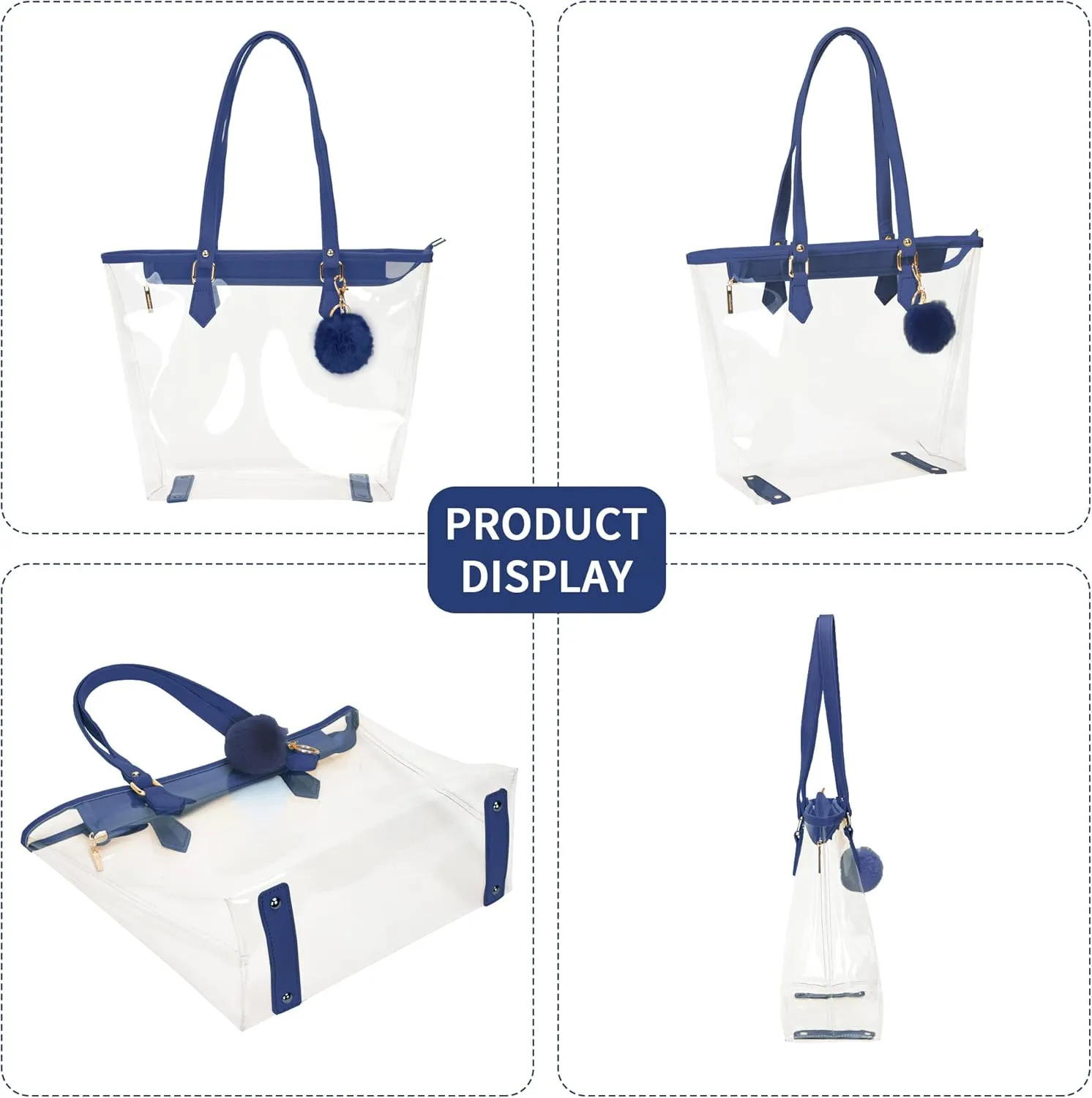 Large Clear Bag Transparent Shoulder Handbag with Plush Pendant