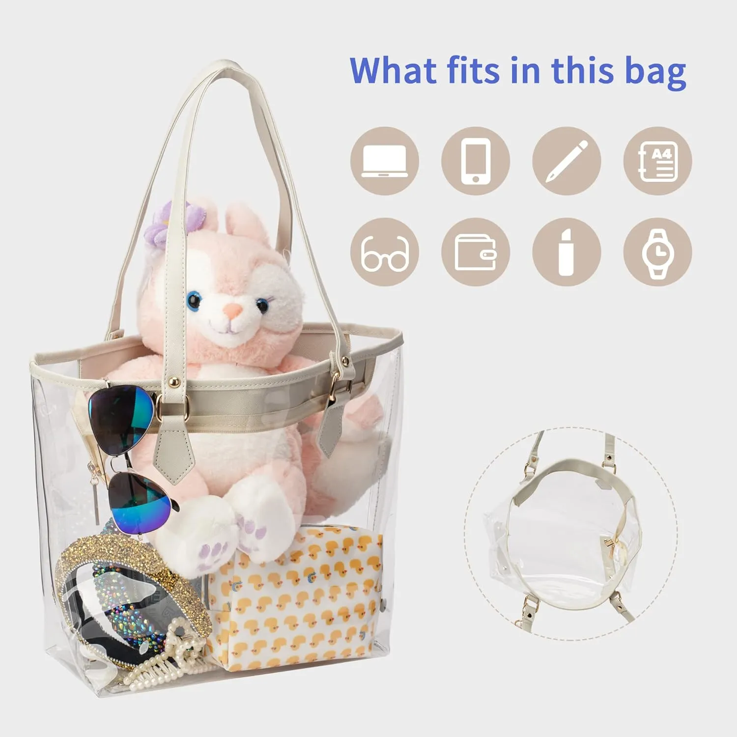 Large Clear Bag Transparent Shoulder Handbag with Plush Pendant