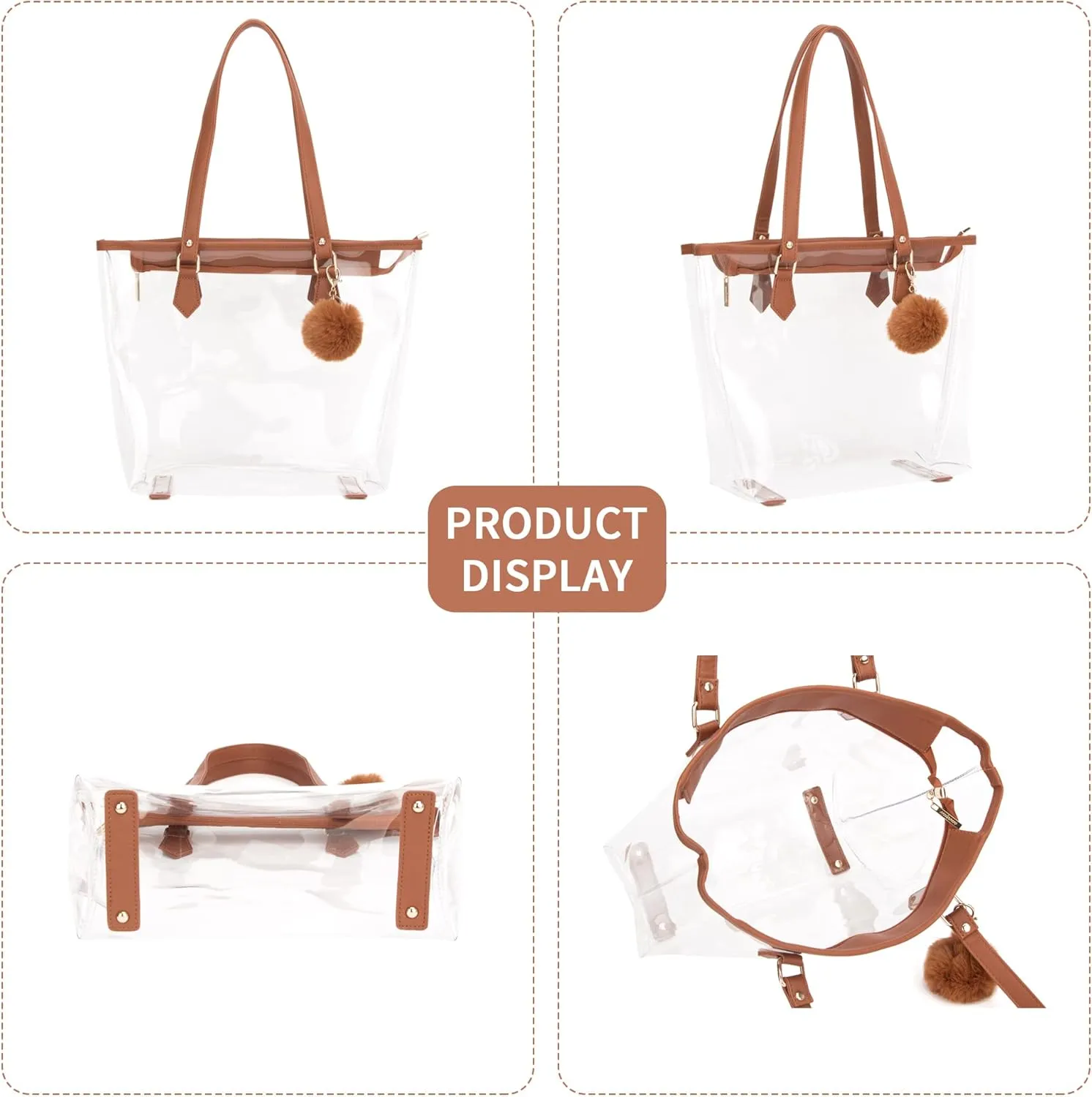 Large Clear Bag Transparent Shoulder Handbag with Plush Pendant