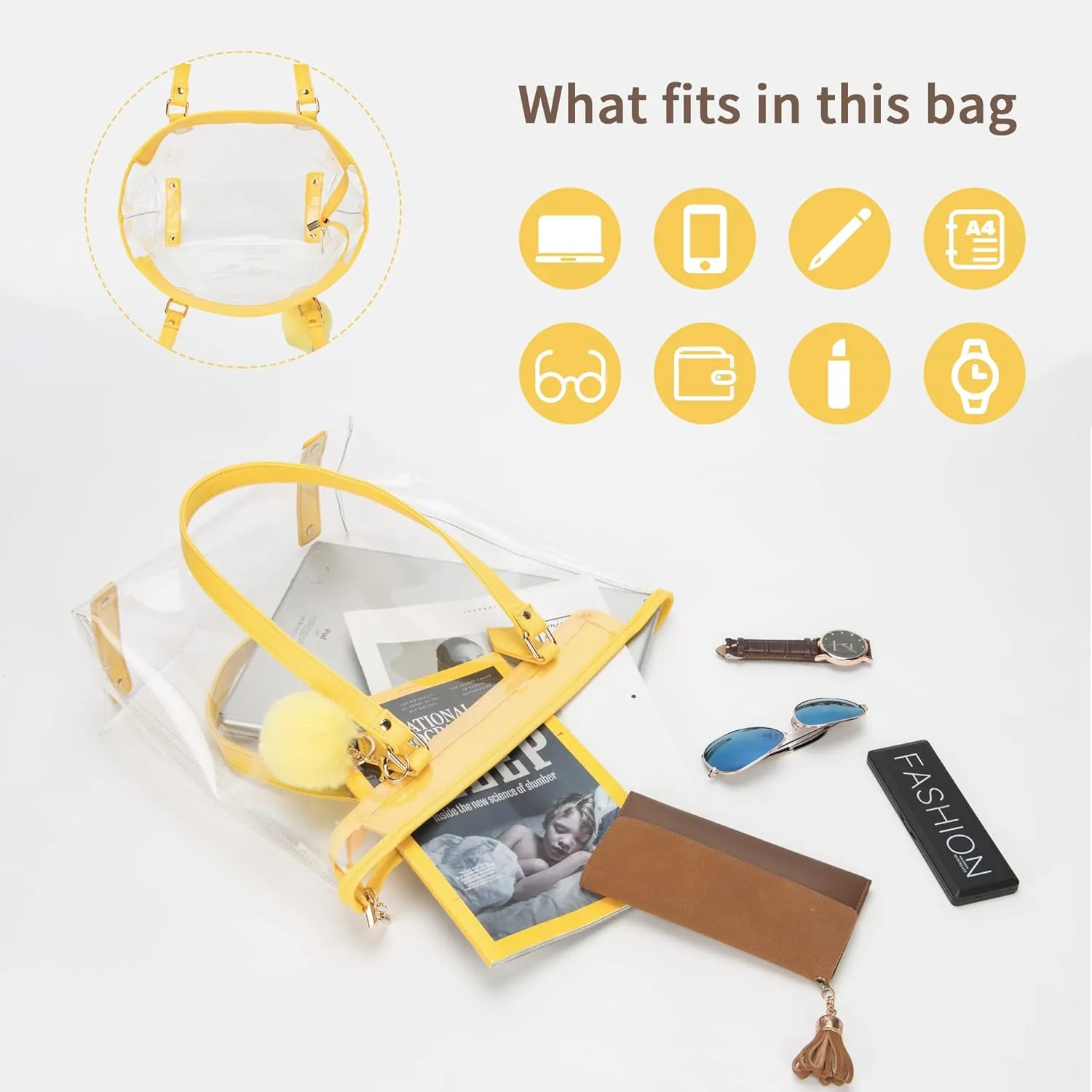 Large Clear Bag Transparent Shoulder Handbag with Plush Pendant