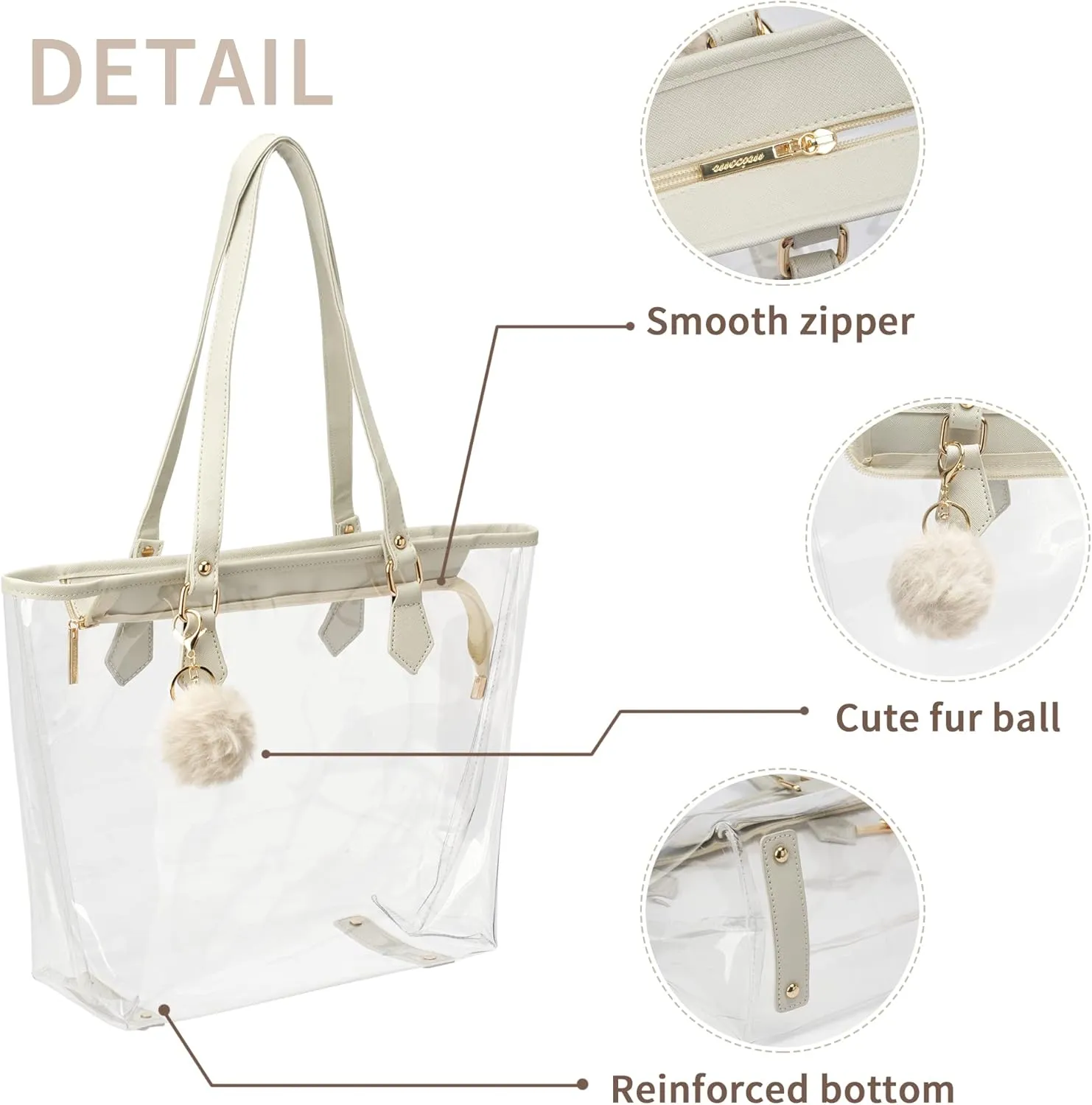 Large Clear Bag Transparent Shoulder Handbag with Plush Pendant