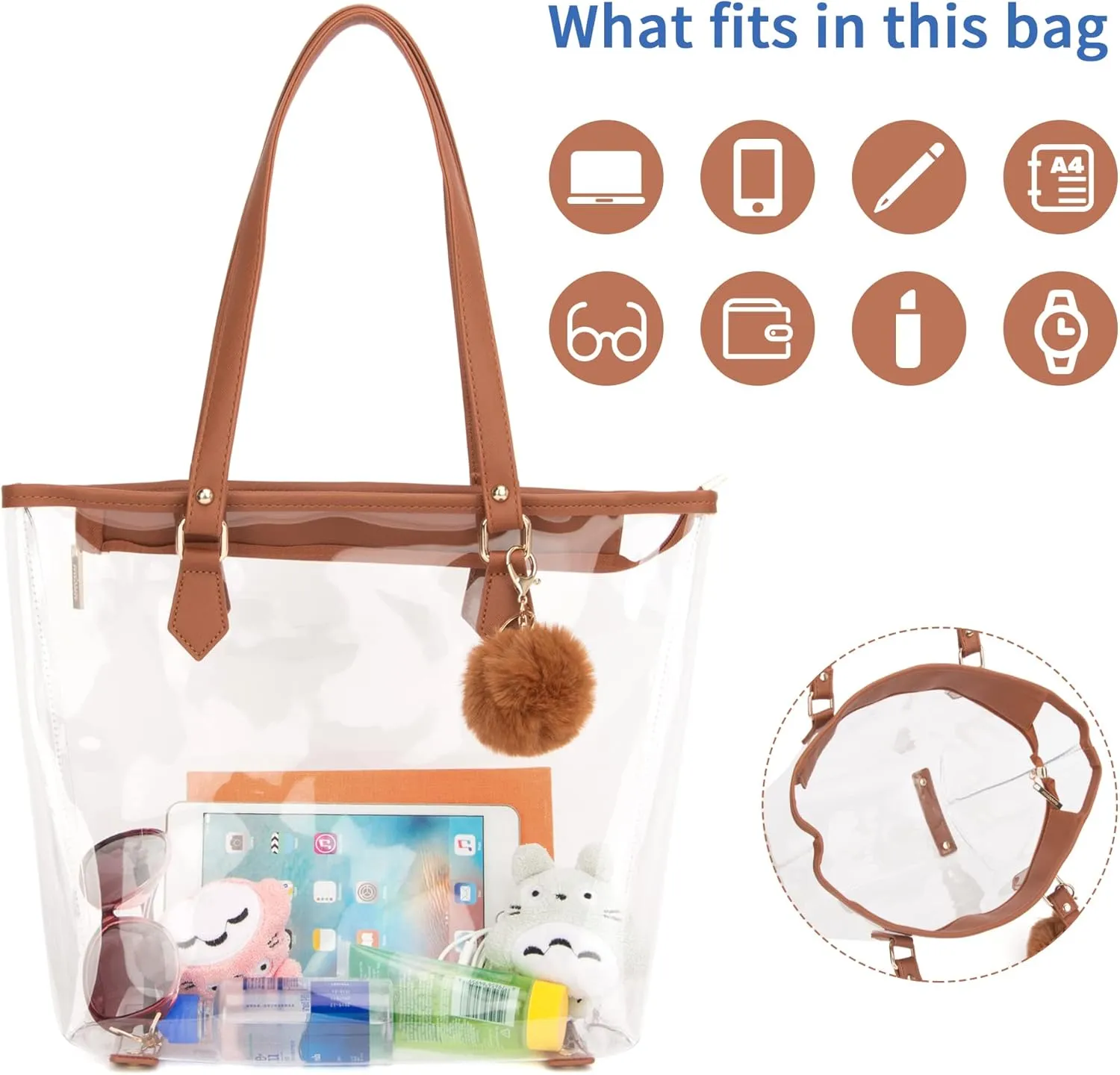 Large Clear Bag Transparent Shoulder Handbag with Plush Pendant