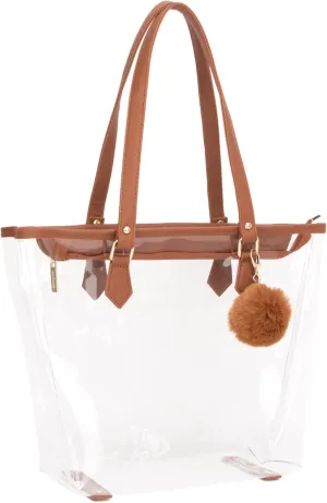 Large Clear Bag Transparent Shoulder Handbag with Plush Pendant