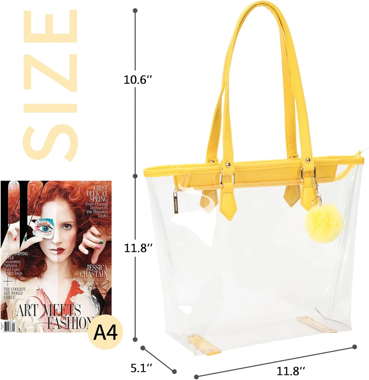 Large Clear Bag Transparent Shoulder Handbag with Plush Pendant