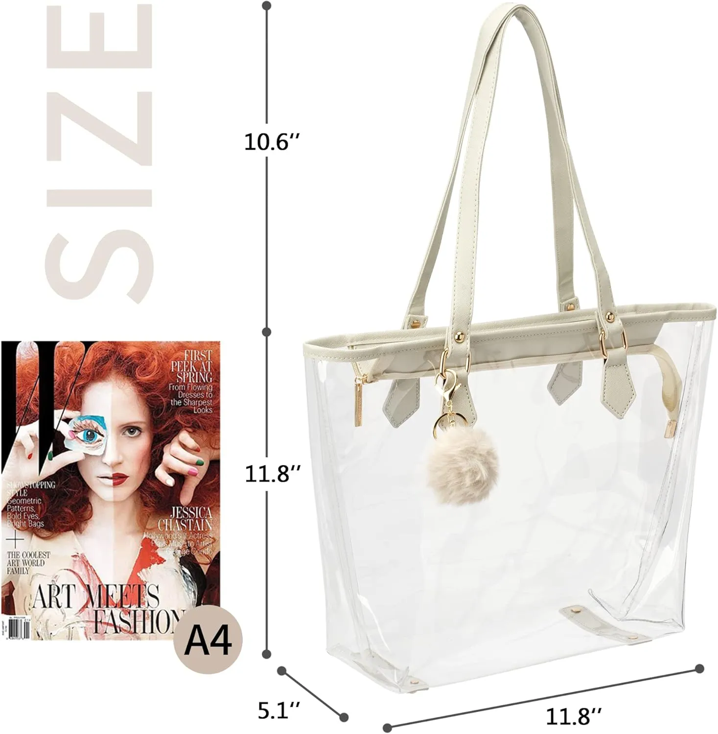 Large Clear Bag Transparent Shoulder Handbag with Plush Pendant