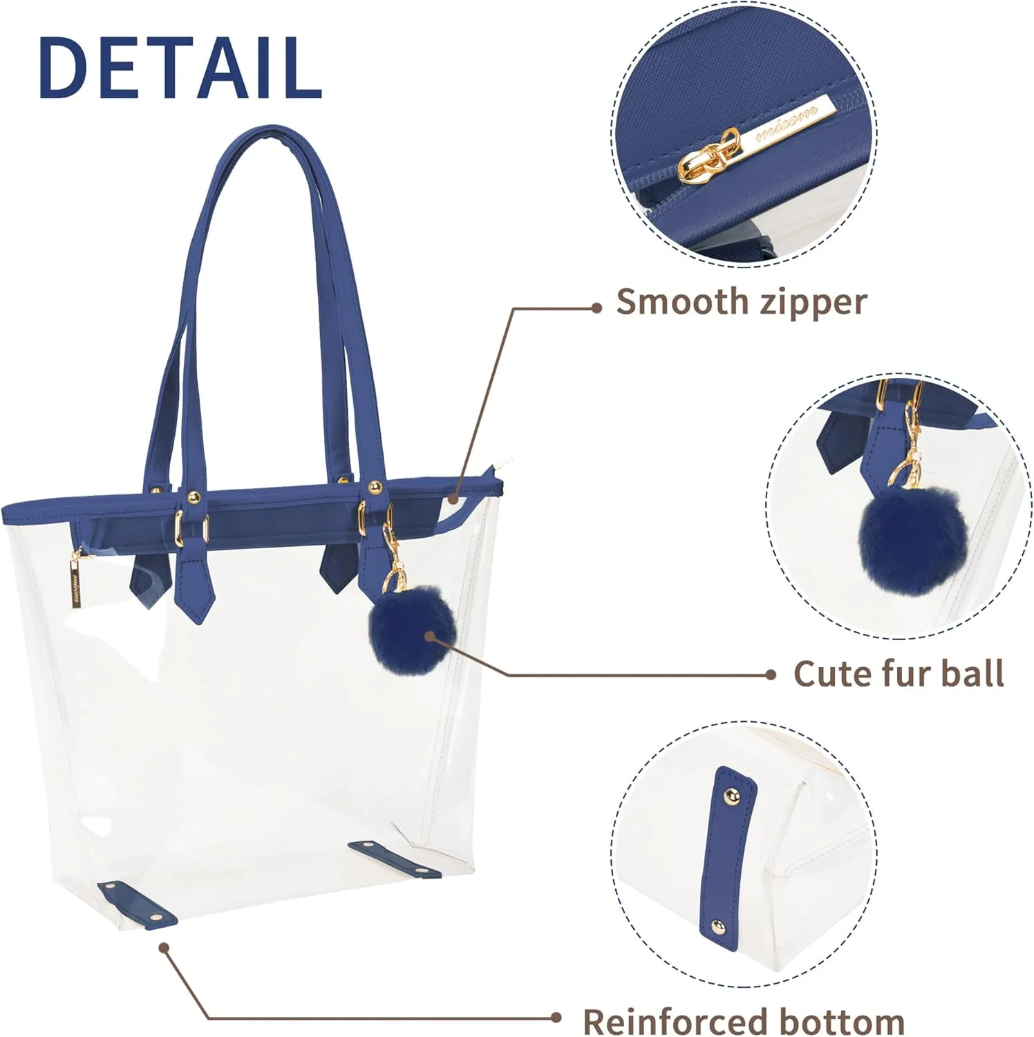 Large Clear Bag Transparent Shoulder Handbag with Plush Pendant