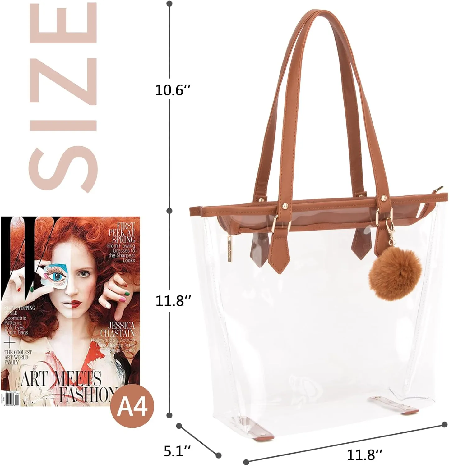 Large Clear Bag Transparent Shoulder Handbag with Plush Pendant