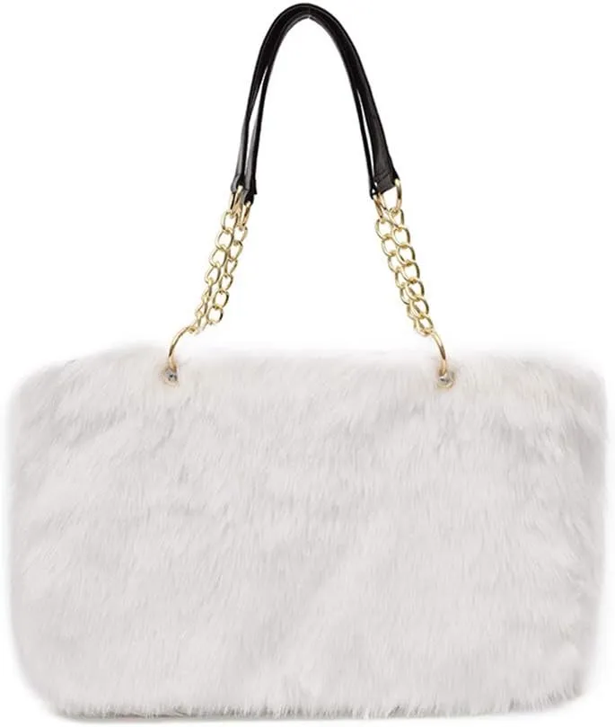 Large Faux Fur Tote Bag Winter Shoulder Bag Satchel Tote Handbag for Women