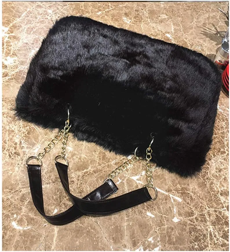 Large Faux Fur Tote Bag Winter Shoulder Bag Satchel Tote Handbag for Women