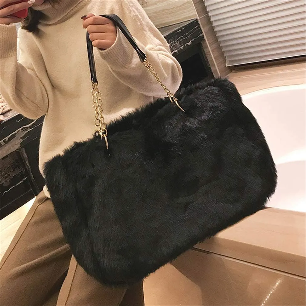 Large Faux Fur Tote Bag Winter Shoulder Bag Satchel Tote Handbag for Women