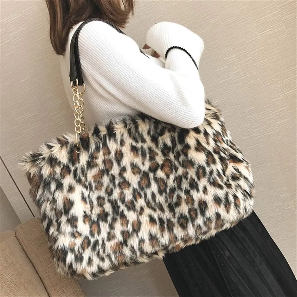 Large Faux Fur Tote Bag Winter Shoulder Bag Satchel Tote Handbag for Women