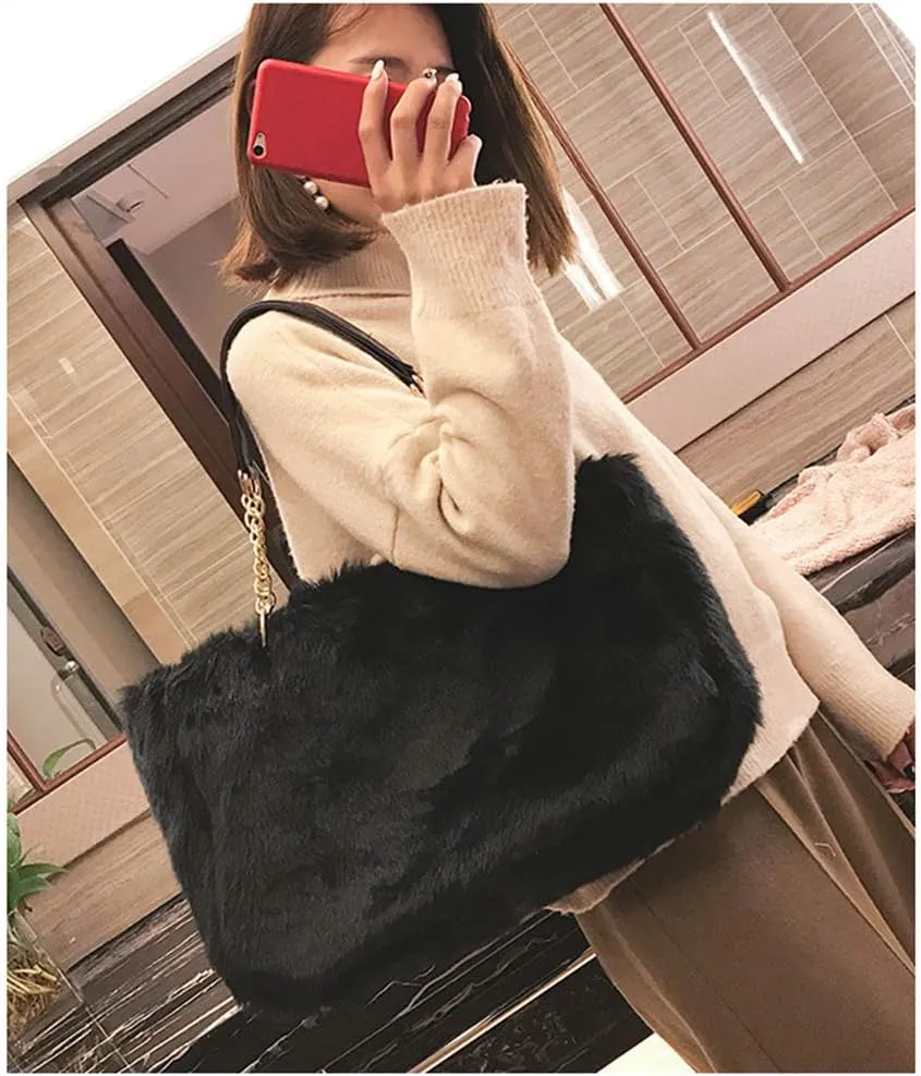 Large Faux Fur Tote Bag Winter Shoulder Bag Satchel Tote Handbag for Women