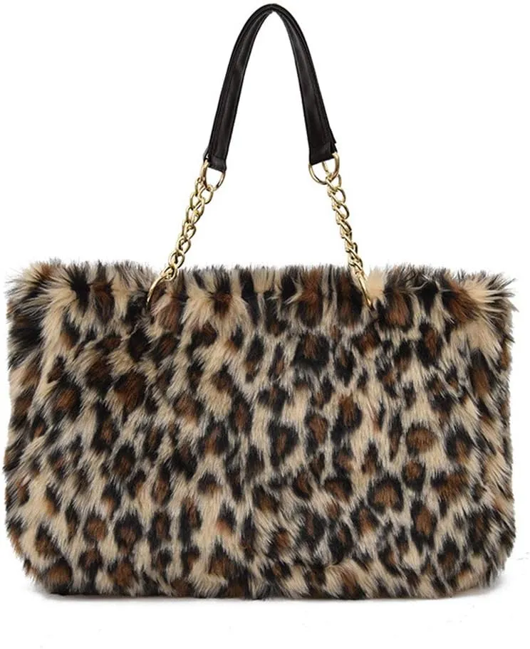 Large Faux Fur Tote Bag Winter Shoulder Bag Satchel Tote Handbag for Women