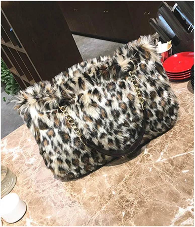 Large Faux Fur Tote Bag Winter Shoulder Bag Satchel Tote Handbag for Women