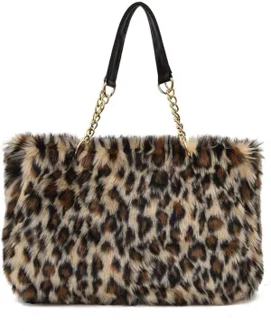 Large Faux Fur Tote Bag Winter Shoulder Bag Satchel Tote Handbag for Women