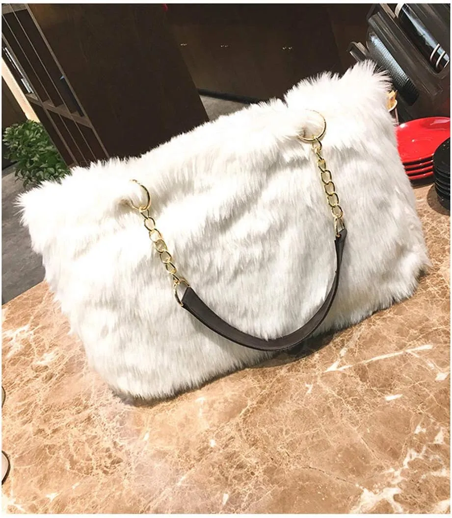 Large Faux Fur Tote Bag Winter Shoulder Bag Satchel Tote Handbag for Women