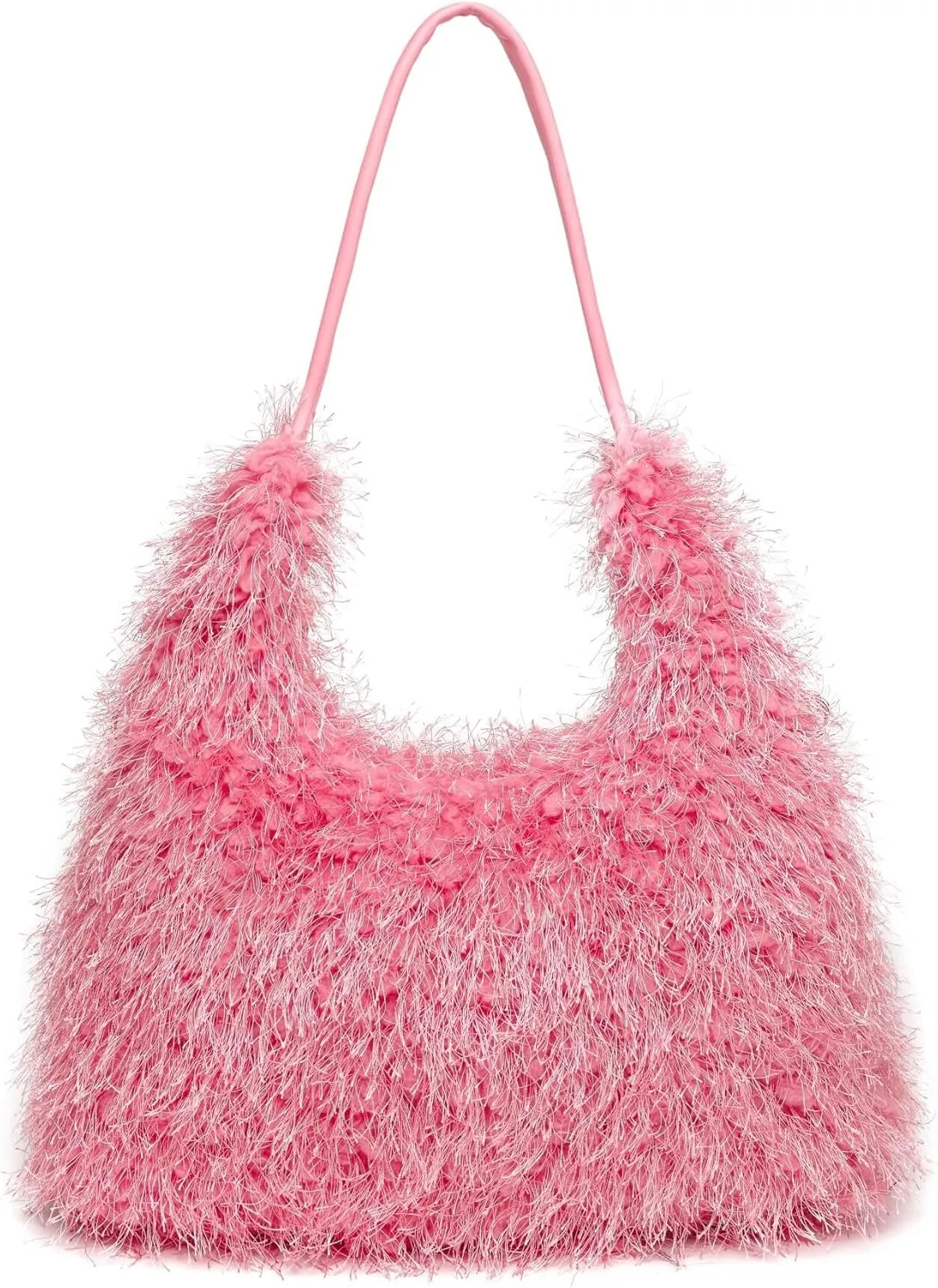 Large Furry Hobo Shoulder Crossbody Bag for Women Faux Fur Fuzzy Plush Purse and Handbag With Long Chain Strap