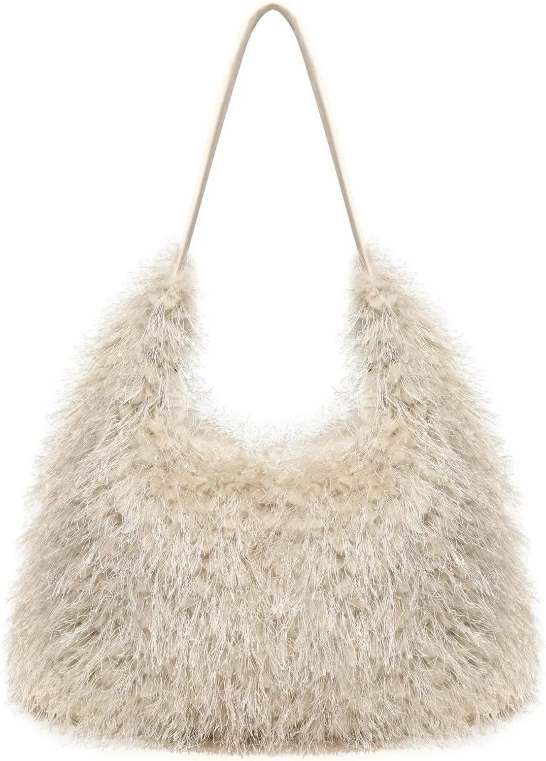 Large Furry Hobo Shoulder Crossbody Bag for Women Faux Fur Fuzzy Plush Purse and Handbag With Long Chain Strap