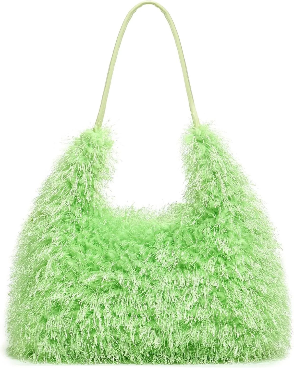 Large Furry Hobo Shoulder Crossbody Bag for Women Faux Fur Fuzzy Plush Purse and Handbag With Long Chain Strap