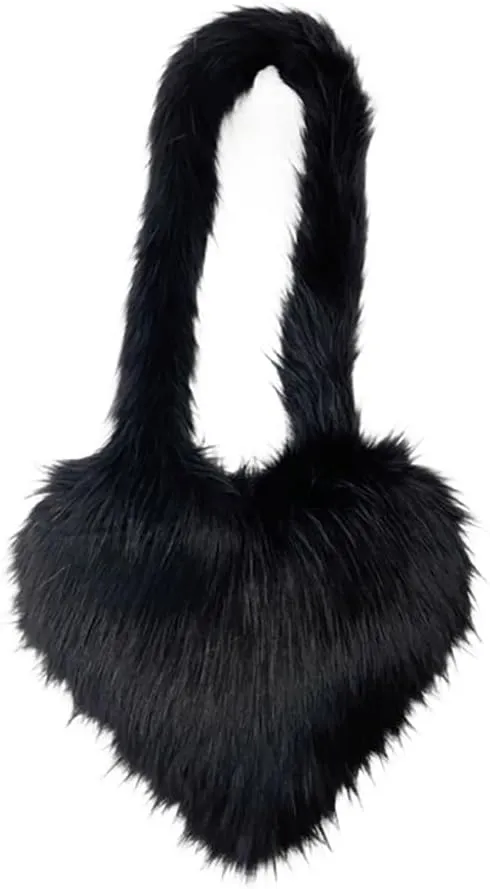 Large Heart Shaped Bag for Women Faux Fur Shoulder Purse Y2k Crossbody Bag Chic Handbag Furry Shoulder Tote Purse