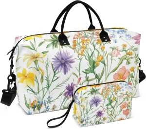 Large Travel Bag Spring Flowers Rustic White Weekender/Overnight Duffel Gym Tote Bag with Toiletry Bag for Trekking Multifunctional