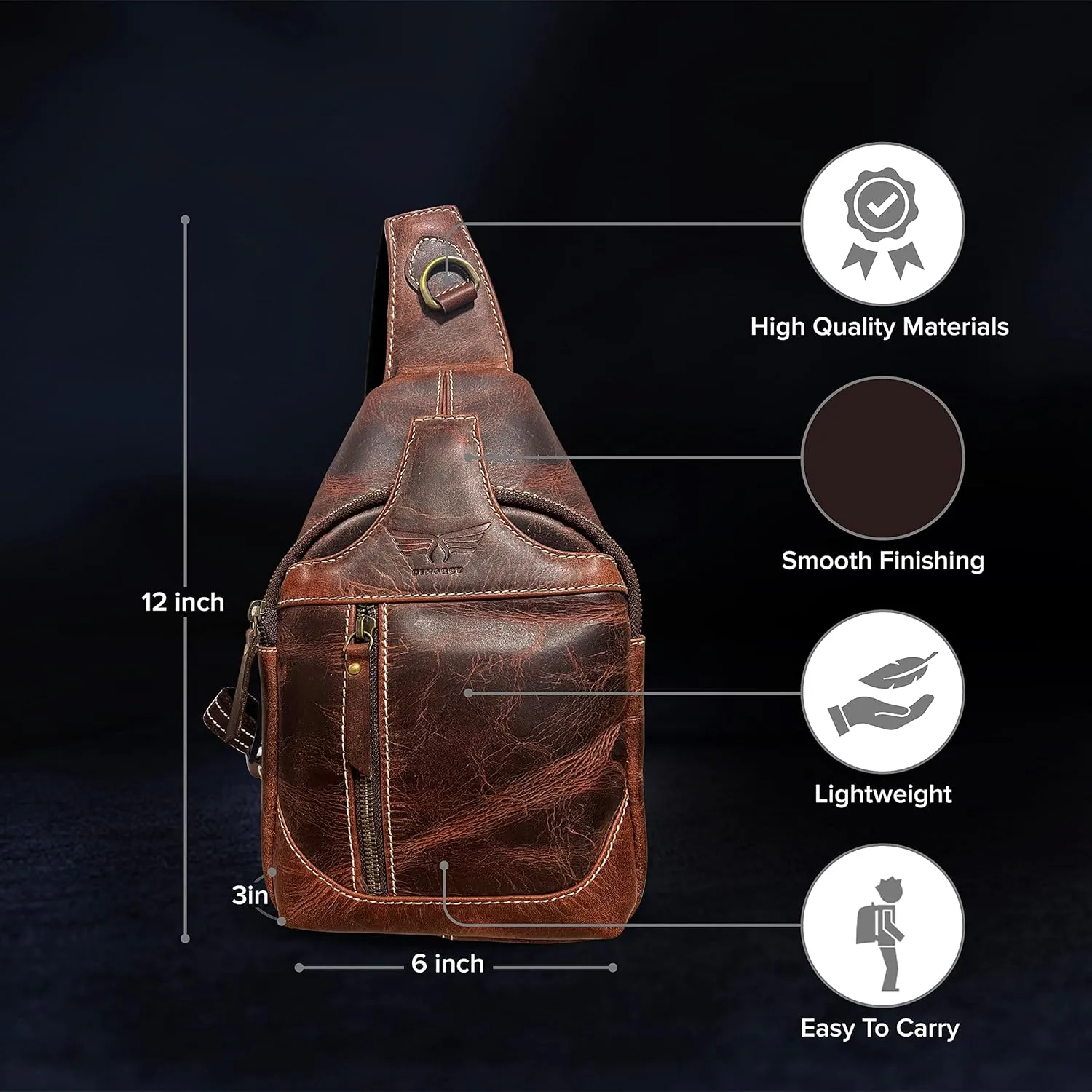 Leather Cross-body Sling Bag Casual Daypack Backpack Chest Shoulder Multi-Purpose Timeless Design Small Men (Rustic Brown)