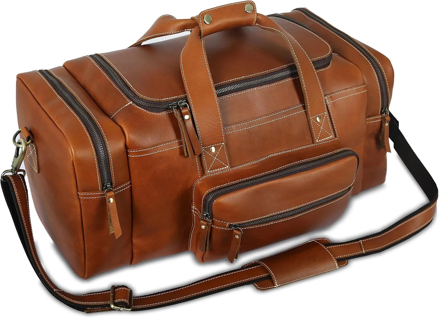 Leather duffel bag 24 Inch U Zip holdall Travel sports Duffle Weekend gym Sports