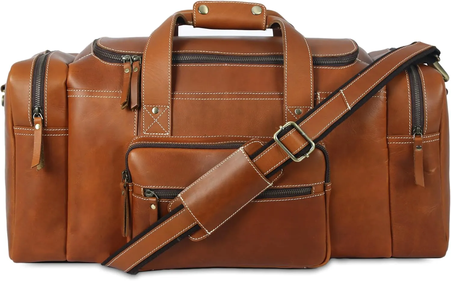 Leather duffel bag 24 Inch U Zip holdall Travel sports Duffle Weekend gym Sports