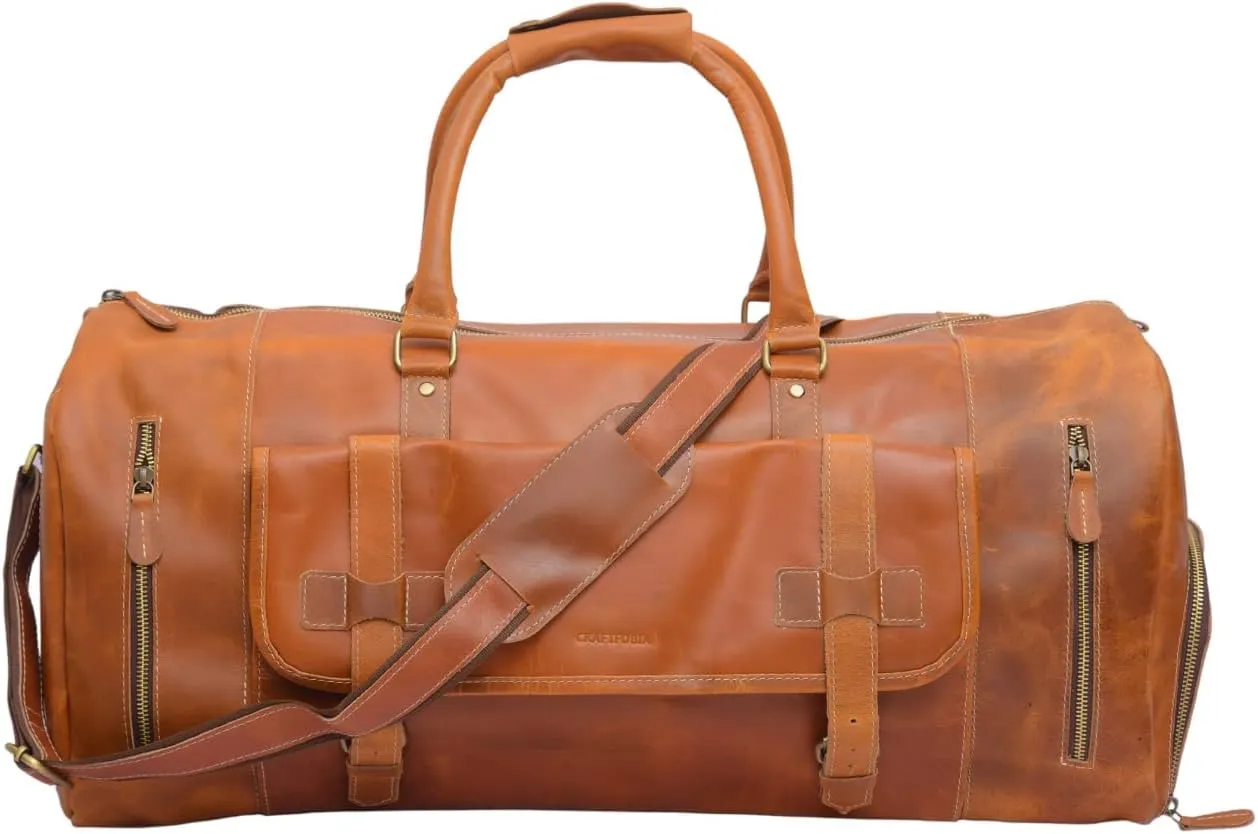 Leather Duffel Bags for Men and Women Full Grain Leather Travel Overnight Weekend Leather Bags Sports Gym Duffel for Men (28 inches, TAN BROWN)
