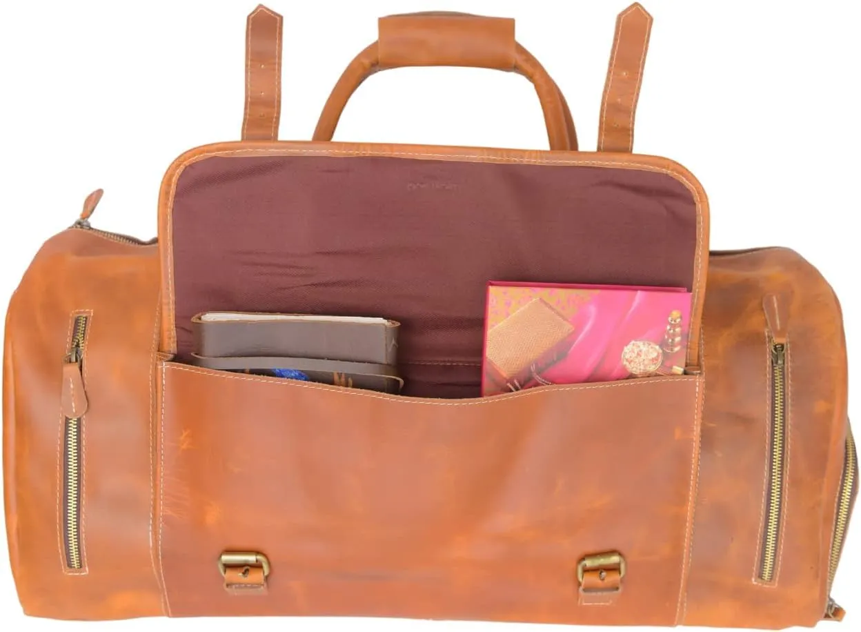 Leather Duffel Bags for Men and Women Full Grain Leather Travel Overnight Weekend Leather Bags Sports Gym Duffel for Men (28 inches, TAN BROWN)