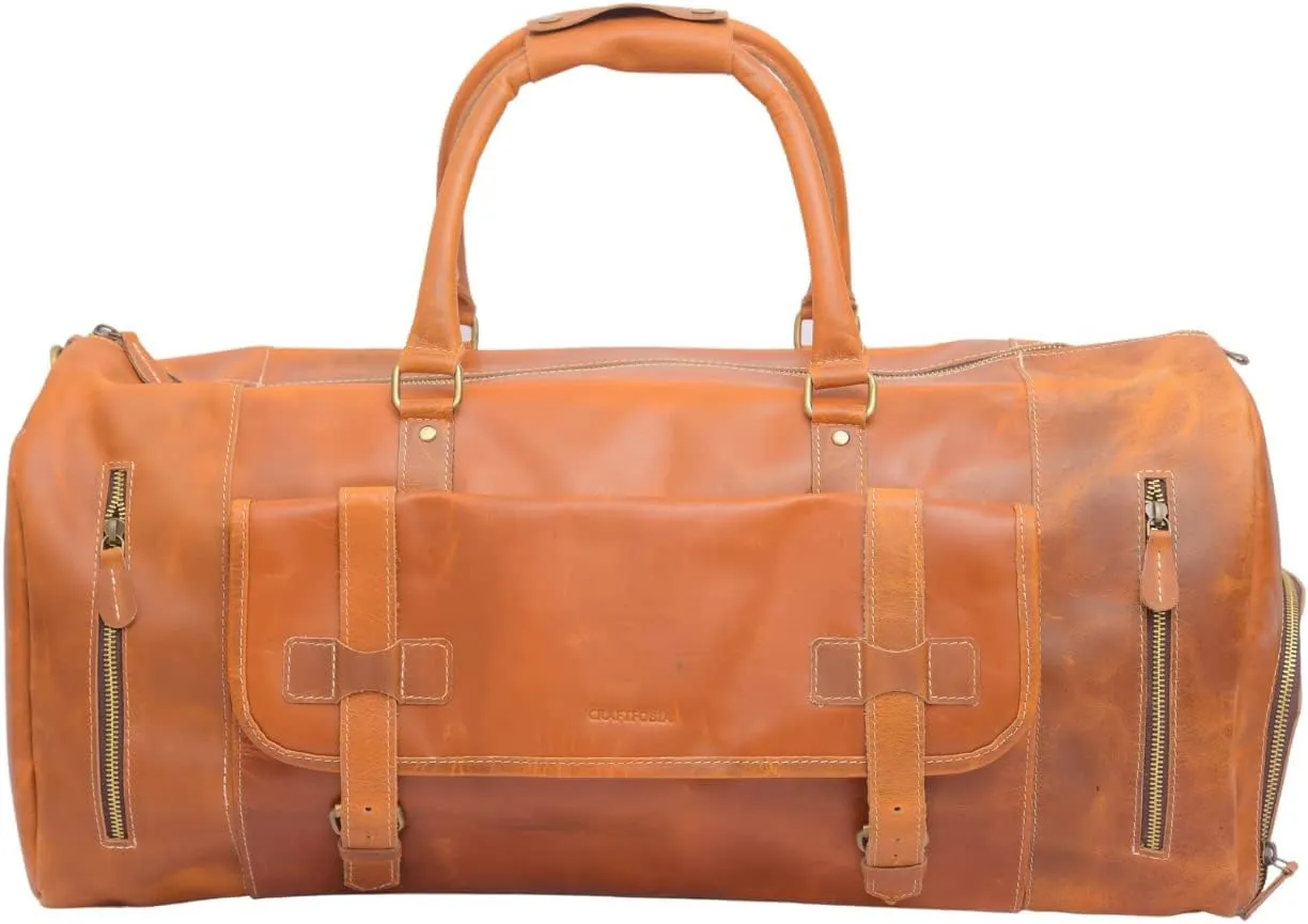 Leather Duffel Bags for Men and Women Full Grain Leather Travel Overnight Weekend Leather Bags Sports Gym Duffel for Men (28 inches, TAN BROWN)