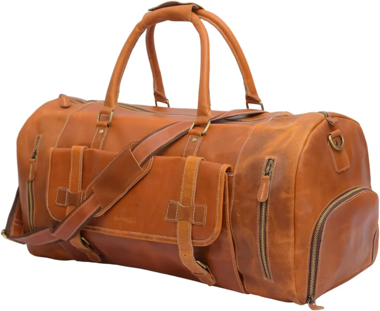 Leather Duffel Bags for Men and Women Full Grain Leather Travel Overnight Weekend Leather Bags Sports Gym Duffel for Men (28 inches, TAN BROWN)