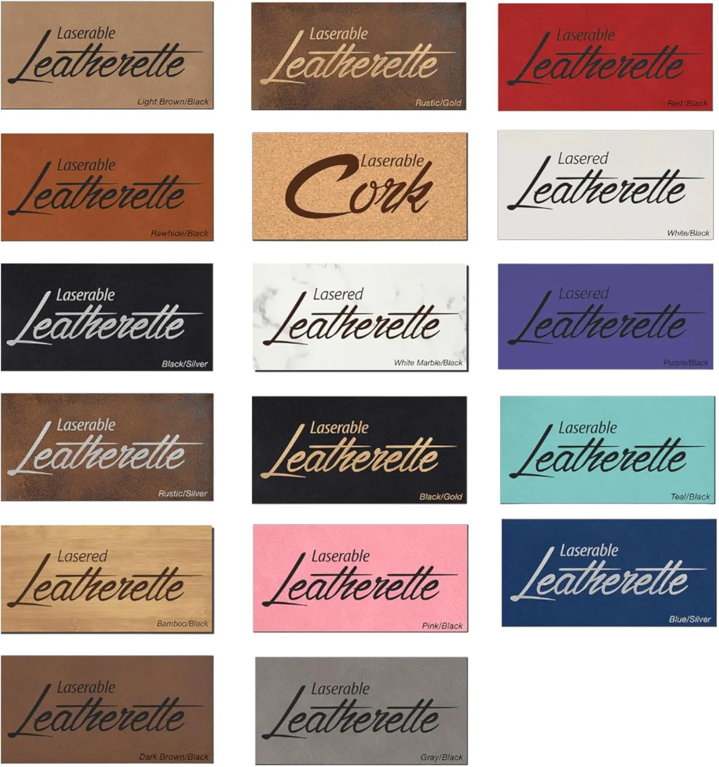 Leather Sheets for Laser Engraving with Adhesive Backing, Laserable Leatherette 12" x 18", Glowforge FSL Supplies and Materials (Rustic/Silver)