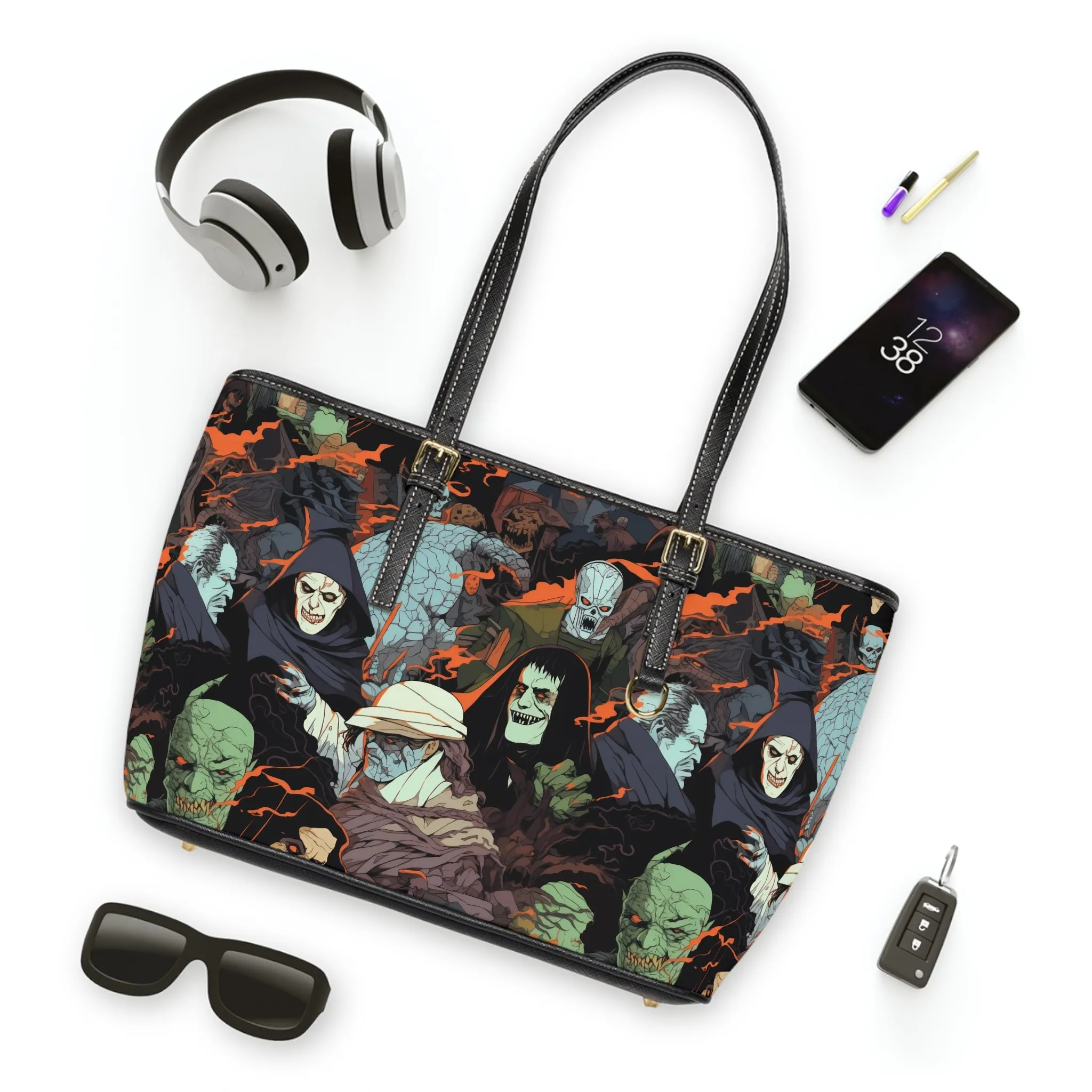 Leather Shoulder Bag - Spooky Monsters Anime Alpha