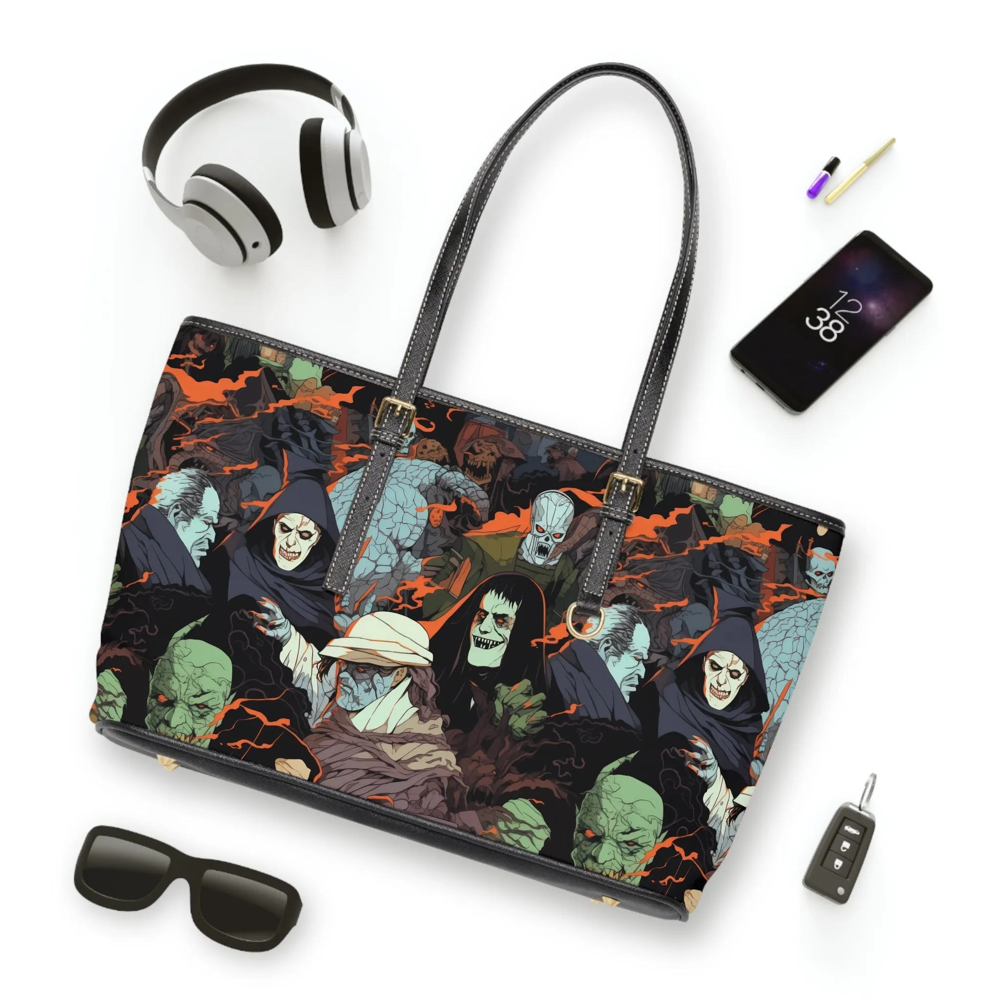 Leather Shoulder Bag - Spooky Monsters Anime Alpha