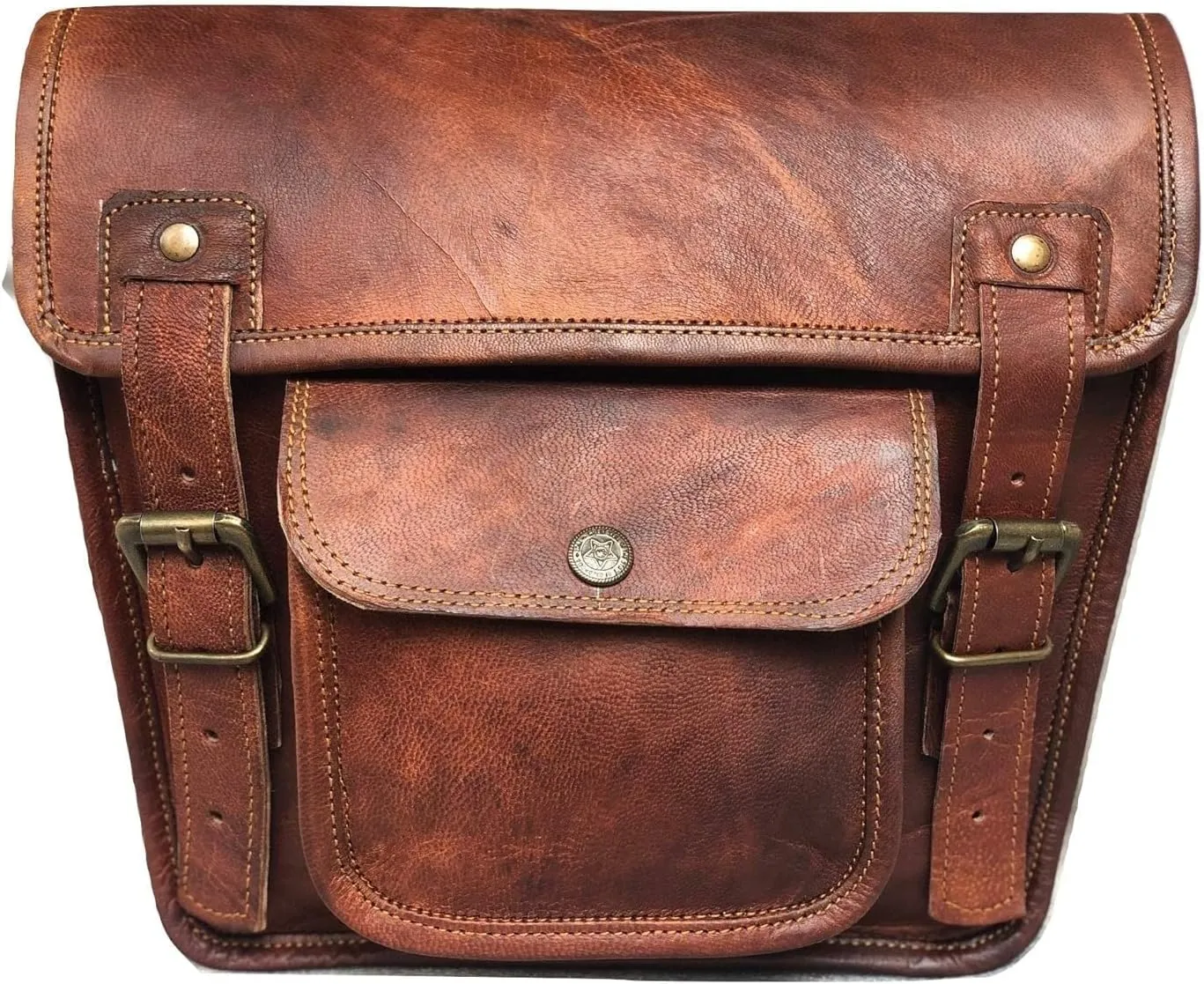 Leather Side Pouch | Motorcycle Bag Saddlebags | Handlebar Sissy Bar | Panniers Travel Tool Bag For Bike And Bicycle 11 x 3 x 9 Inches