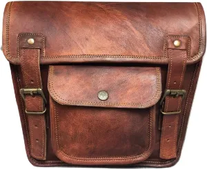 Leather Side Pouch | Motorcycle Bag Saddlebags | Handlebar Sissy Bar | Panniers Travel Tool Bag For Bike And Bicycle 11 x 3 x 9 Inches