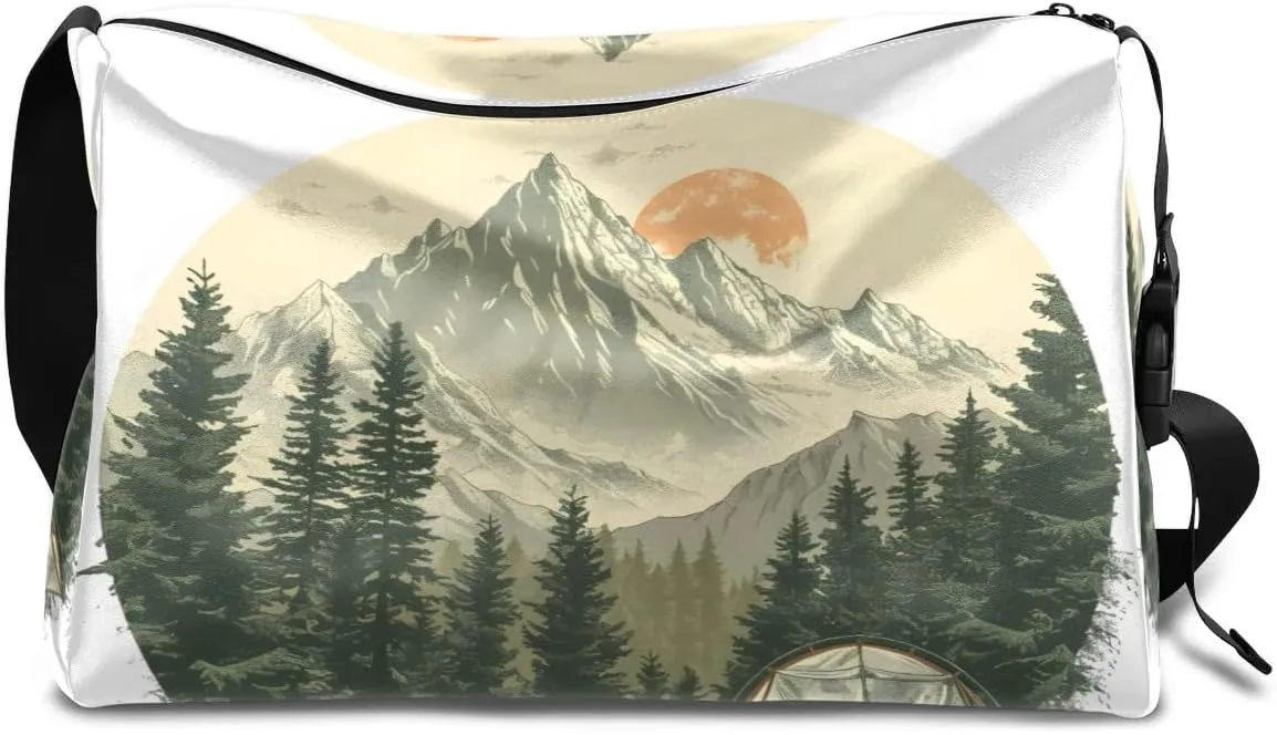 Leather Travel Duffle Bag for Women Men, Forest Mountain Landscape Scenic Small Sports Gym Bag Weekender Overnight Bags Underseat Carry on Luggage Bags for Airplanes, Personal Item Travel Bag,B-803