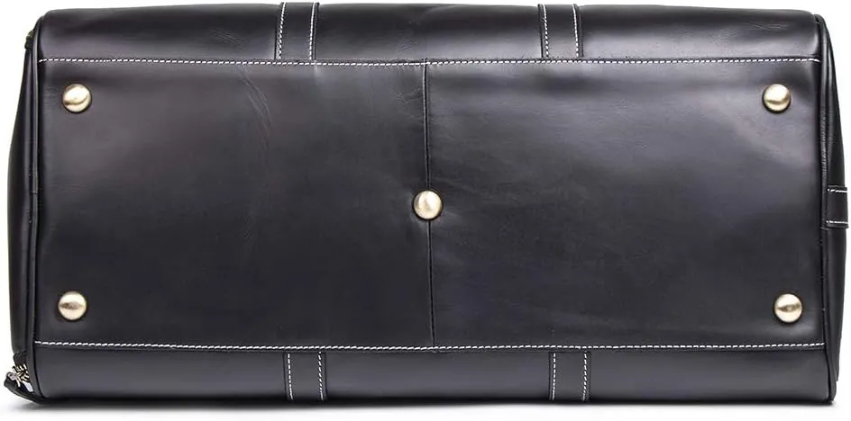 Leather Travel Luggage Bag, Mens Duffle Retro Carry on Handbag (Black)
