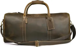 Leather Village Leather Duffle Bags for Men & Women-Stylish Travel Weekender Carry-On Sports Gym Overnight Luggage Bag - 20 Inch - Olive/Army Green