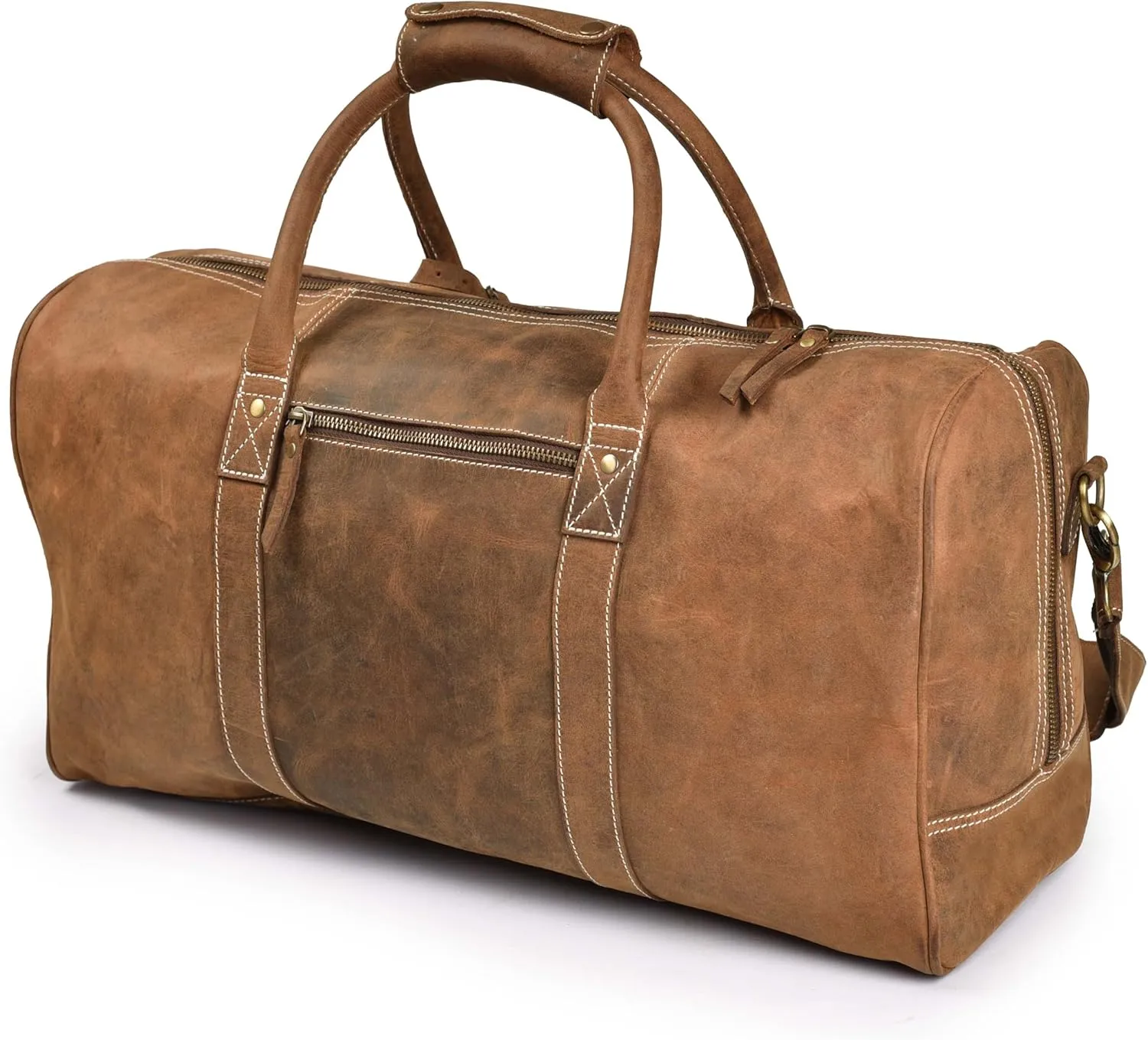Leather Village Leather Duffle Bags for Men & Women-Stylish Travel Weekender Carry-On Sports Gym Overnight Luggage Bag - 20 Inch - Vintage Brown