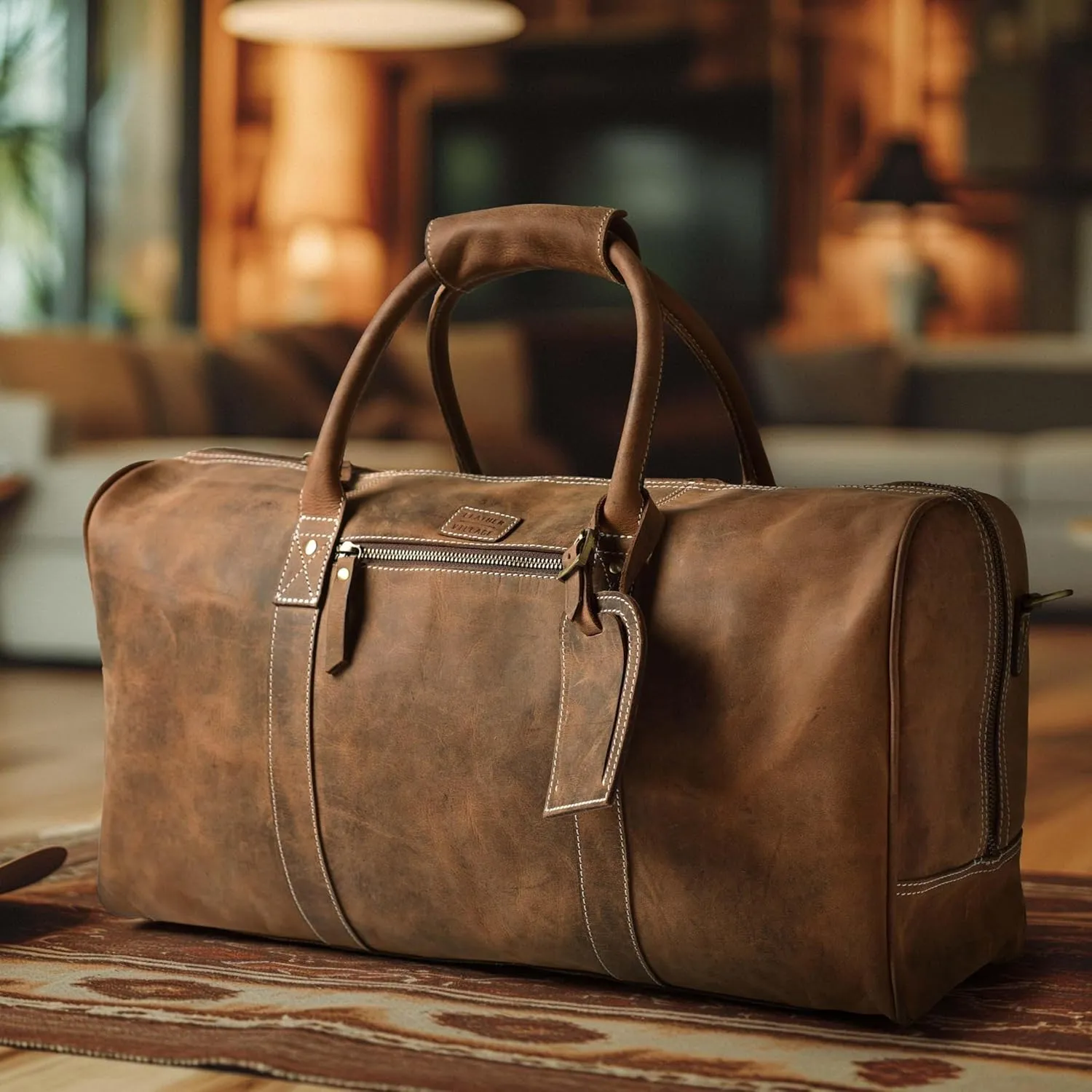 Leather Village Leather Duffle Bags for Men & Women-Stylish Travel Weekender Carry-On Sports Gym Overnight Luggage Bag - 20 Inch - Vintage Brown