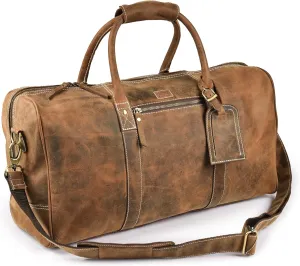Leather Village Leather Duffle Bags for Men & Women-Stylish Travel Weekender Carry-On Sports Gym Overnight Luggage Bag - 20 Inch - Vintage Brown