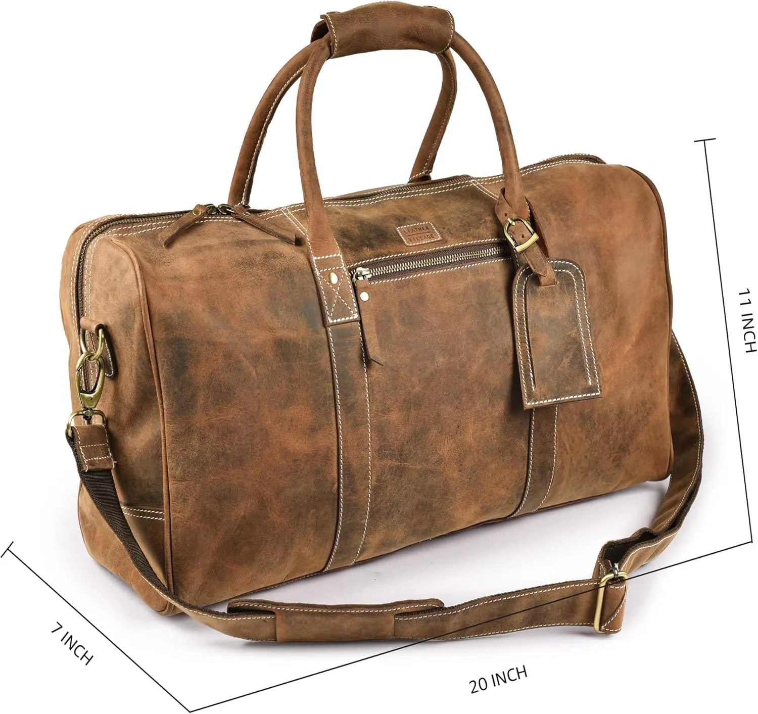 Leather Village Leather Duffle Bags for Men & Women-Stylish Travel Weekender Carry-On Sports Gym Overnight Luggage Bag - 20 Inch - Vintage Brown