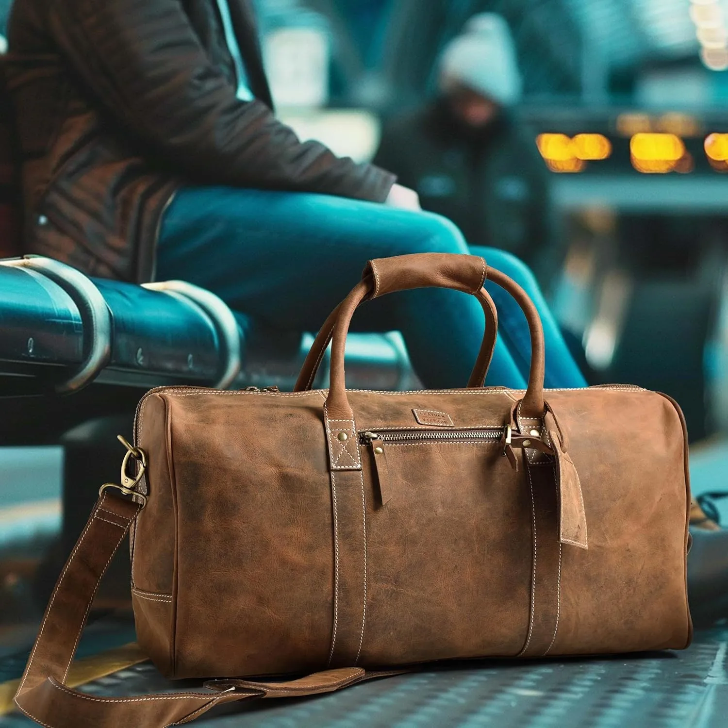 Leather Village Leather Duffle Bags for Men & Women-Stylish Travel Weekender Carry-On Sports Gym Overnight Luggage Bag - 20 Inch - Vintage Brown