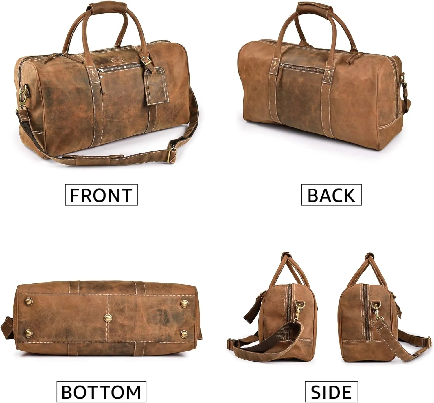 Leather Village Leather Duffle Bags for Men & Women-Stylish Travel Weekender Carry-On Sports Gym Overnight Luggage Bag - 20 Inch - Vintage Brown
